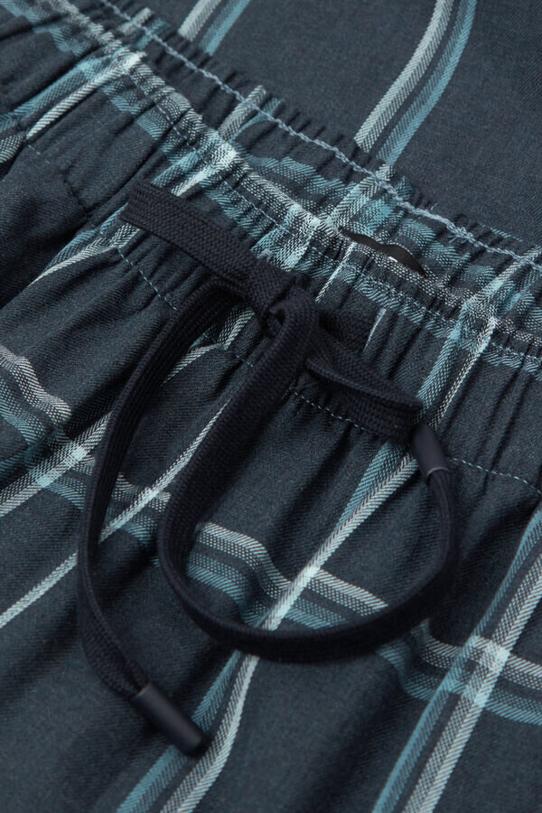 Dlouhé kalhoty z denimové látky s kostkovaným potiskem Dlouhé kalhoty z denimové látky s kostkovaným potiskem