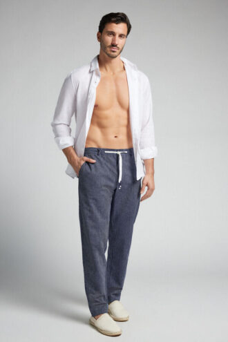 Dlouhé kalhoty z lnu a bavlny