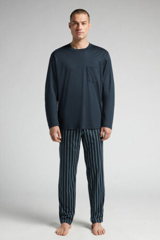 Dlouhé pyžamo z mercerované bavlny s potiskem