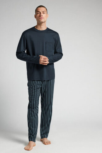 Dlouhé pyžamo z mercerované bavlny s potiskem