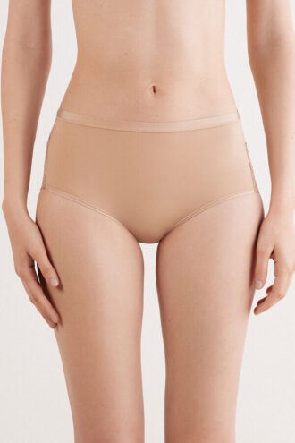Kalhotky s vysokým pasem z mikrovlákna a krajky
