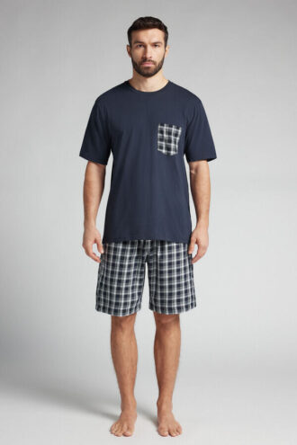 Kostkované krátké pyžamo z látky a bavlny