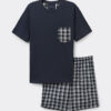 Kostkované krátké pyžamo z látky a bavlny