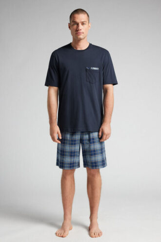 Krátké pyžamo z bavlněné látky s kostkovaným potiskem
