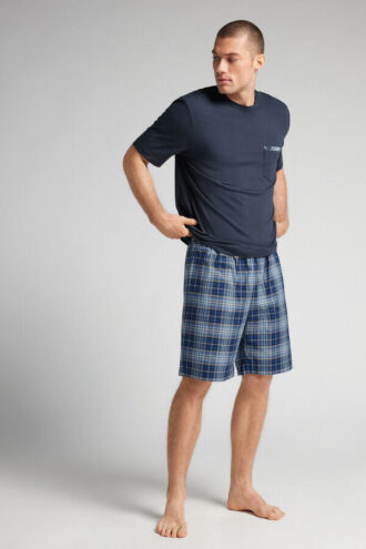 Krátké pyžamo z bavlněné látky s kostkovaným potiskem