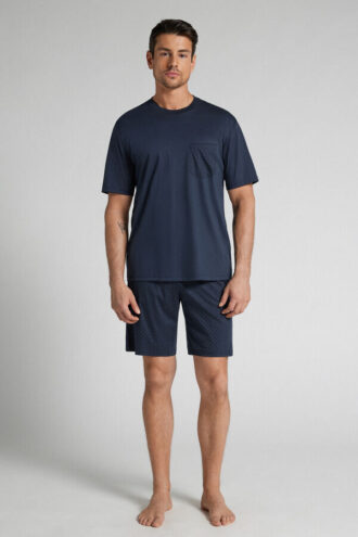 Krátké pyžamo z mercerované bavlny s puntíkovaným potiskem