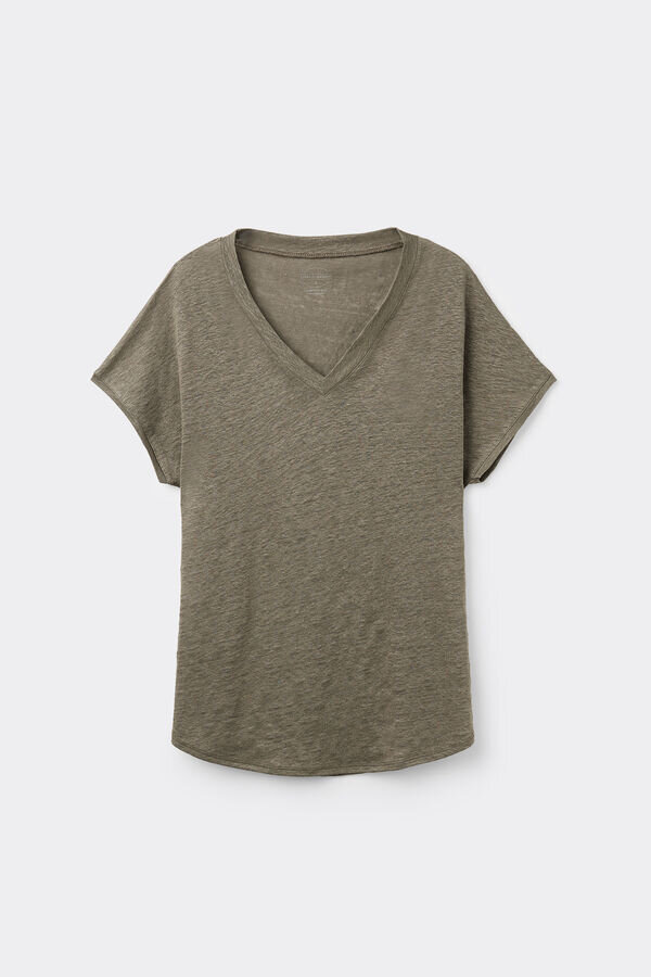 Krátké rukávy s výstřihem do V z čistého lnu Krátké rukávy s výstřihem do V z čistého lnu