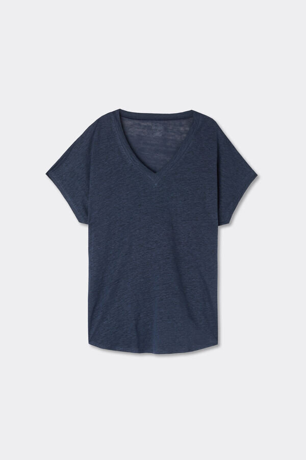 Krátké rukávy s výstřihem do V z čistého lnu Krátké rukávy s výstřihem do V z čistého lnu