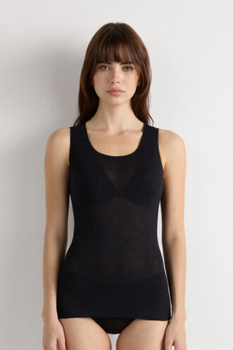 Modální kašmírový ultralehký top s širokými ramenními pásky