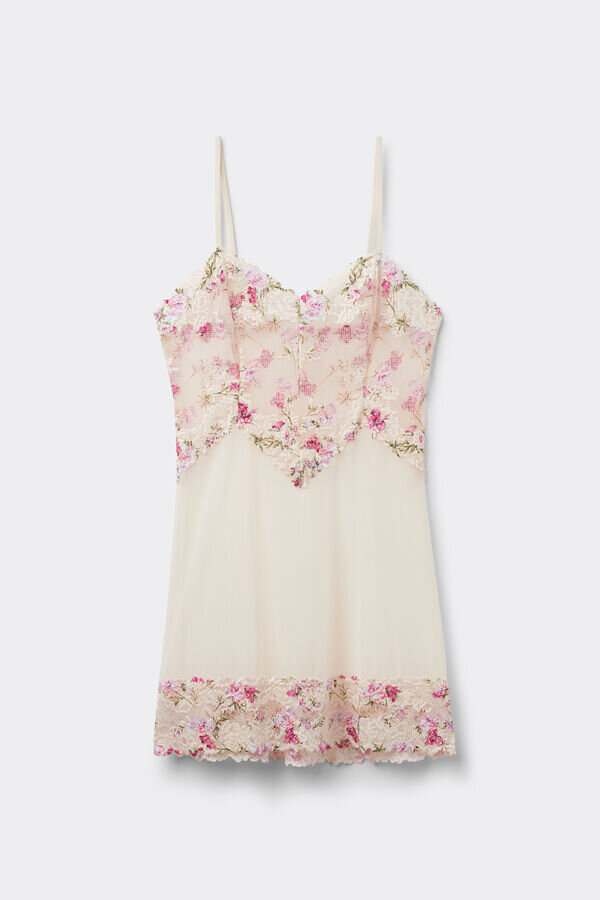 Pretty Flowers babydoll s potiskem květin z tylu a krajky Pretty Flowers babydoll s potiskem květin z tylu a krajky