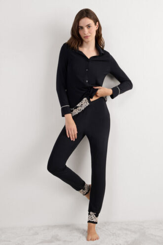 Pretty Flowers modalové kalhoty s manžetami