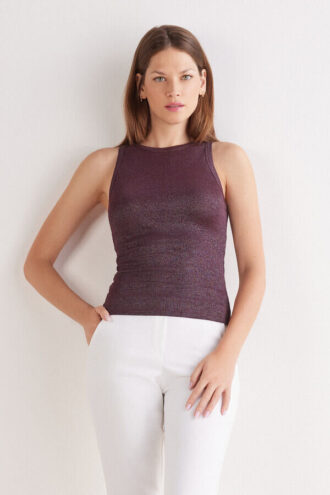 Ribbed Cotton Lame Tank Top