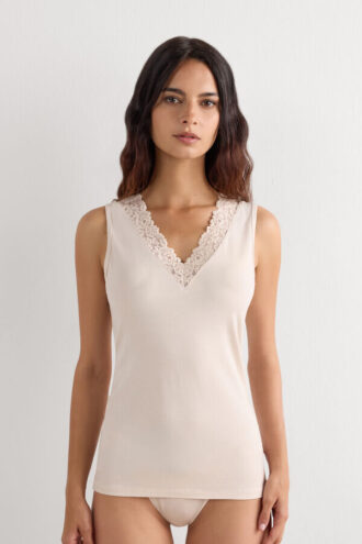 Tílko Pretty Flowers z modalu a krajky