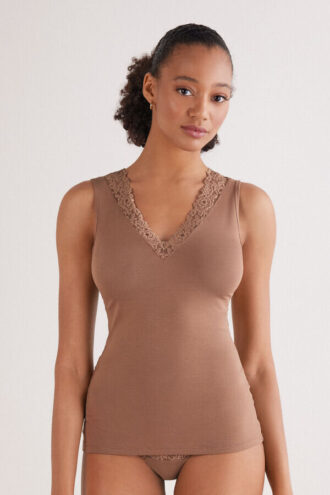 Tílko Pretty Flowers z modalu a krajky