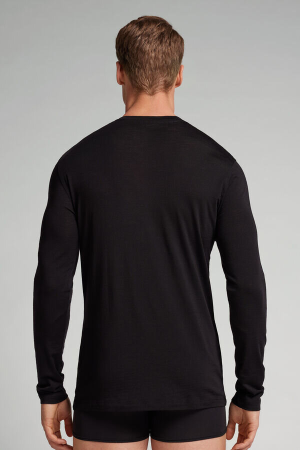 Top s dlouhým rukávem a kulatým výstřihem z merino vlny Top s dlouhým rukávem a kulatým výstřihem z merino vlny