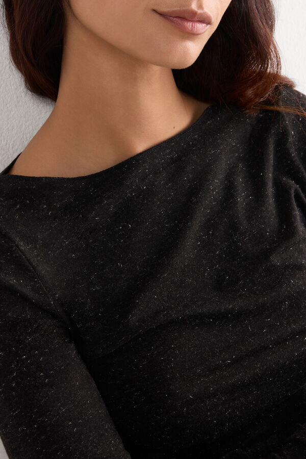 Tričko s kulatým výstřihem z lehkého modalu s kašmírovým lamé Tričko s kulatým výstřihem z lehkého modalu s kašmírovým lamé