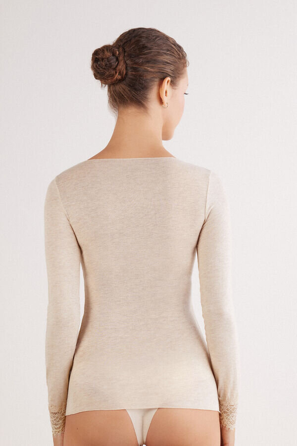 Ultralehká kašmírová halenka s dlouhým rukávem a krajkou Ultralehká kašmírová halenka s dlouhým rukávem a krajkou