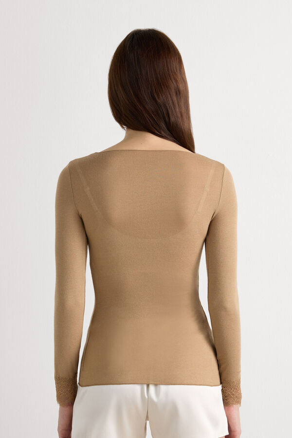 Ultralehká kašmírová halenka s dlouhým rukávem a krajkou Ultralehká kašmírová halenka s dlouhým rukávem a krajkou