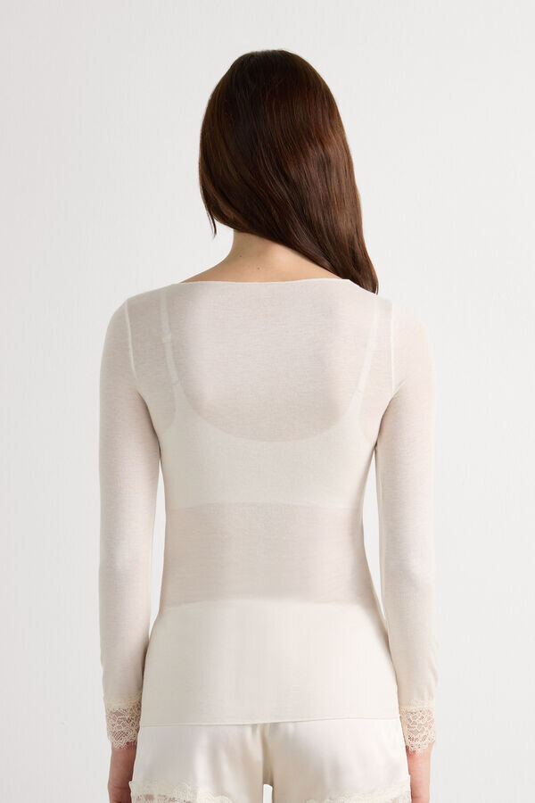 Ultralehká kašmírová halenka s dlouhým rukávem a krajkou Ultralehká kašmírová halenka s dlouhým rukávem a krajkou