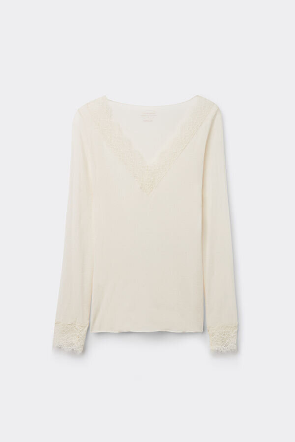 Ultralehká kašmírová halenka s dlouhým rukávem a krajkou Ultralehká kašmírová halenka s dlouhým rukávem a krajkou