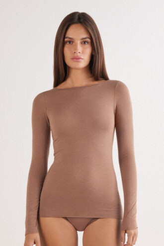 Ultralehký top s lodním výstřihem z modalu a kašmíru